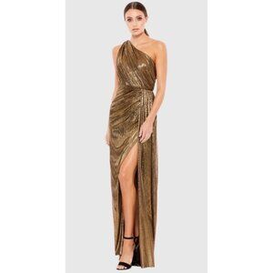 Mac Duggal Gold One Shoulder Draped Gown